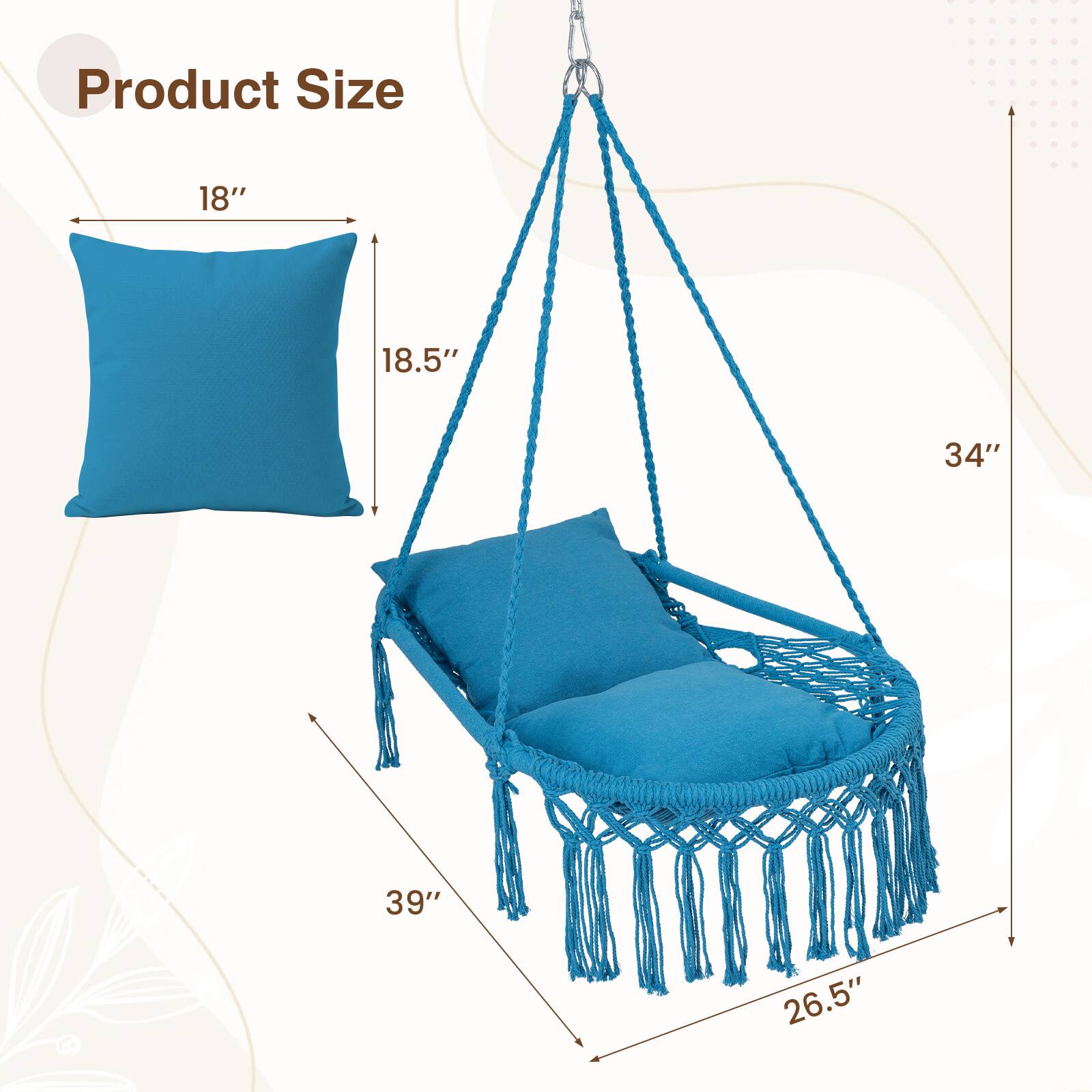 Product Size  
18" x 18.5" x 34" x 39" x 26.5"