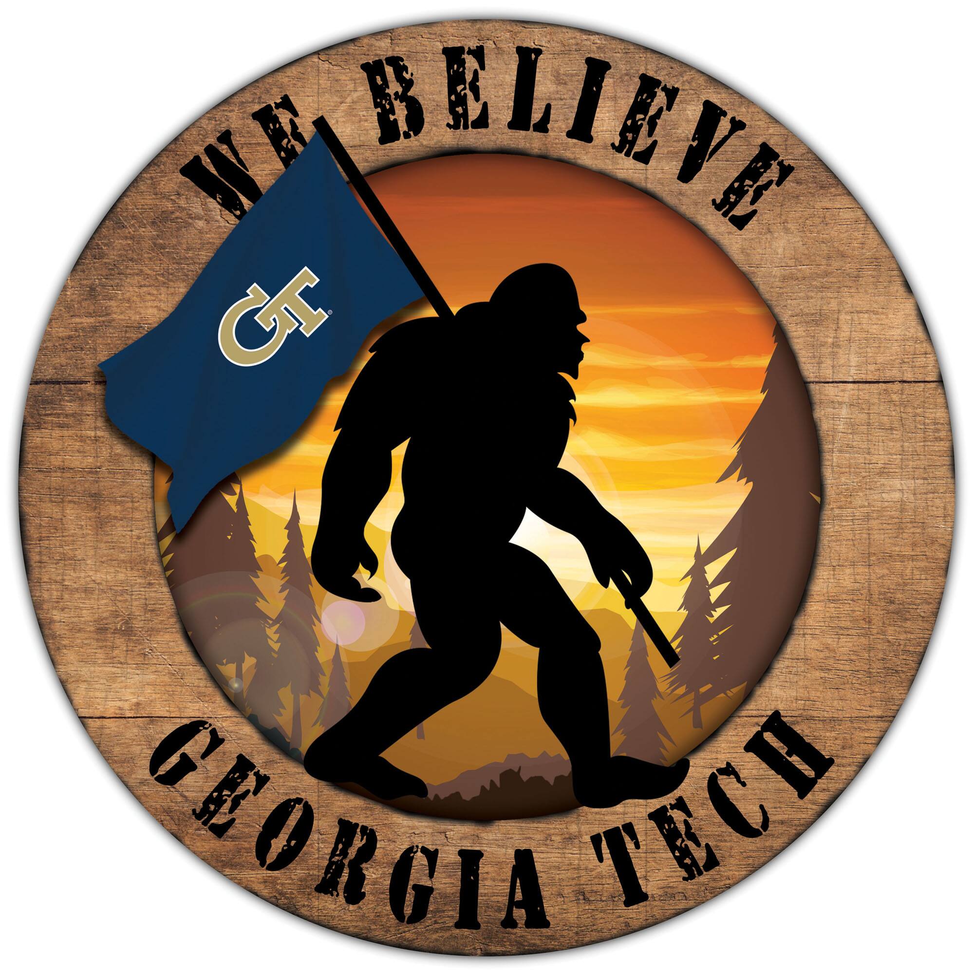Georgia Tech Yellow Jackets 12'' We Believe Bigfoot Circle Sign