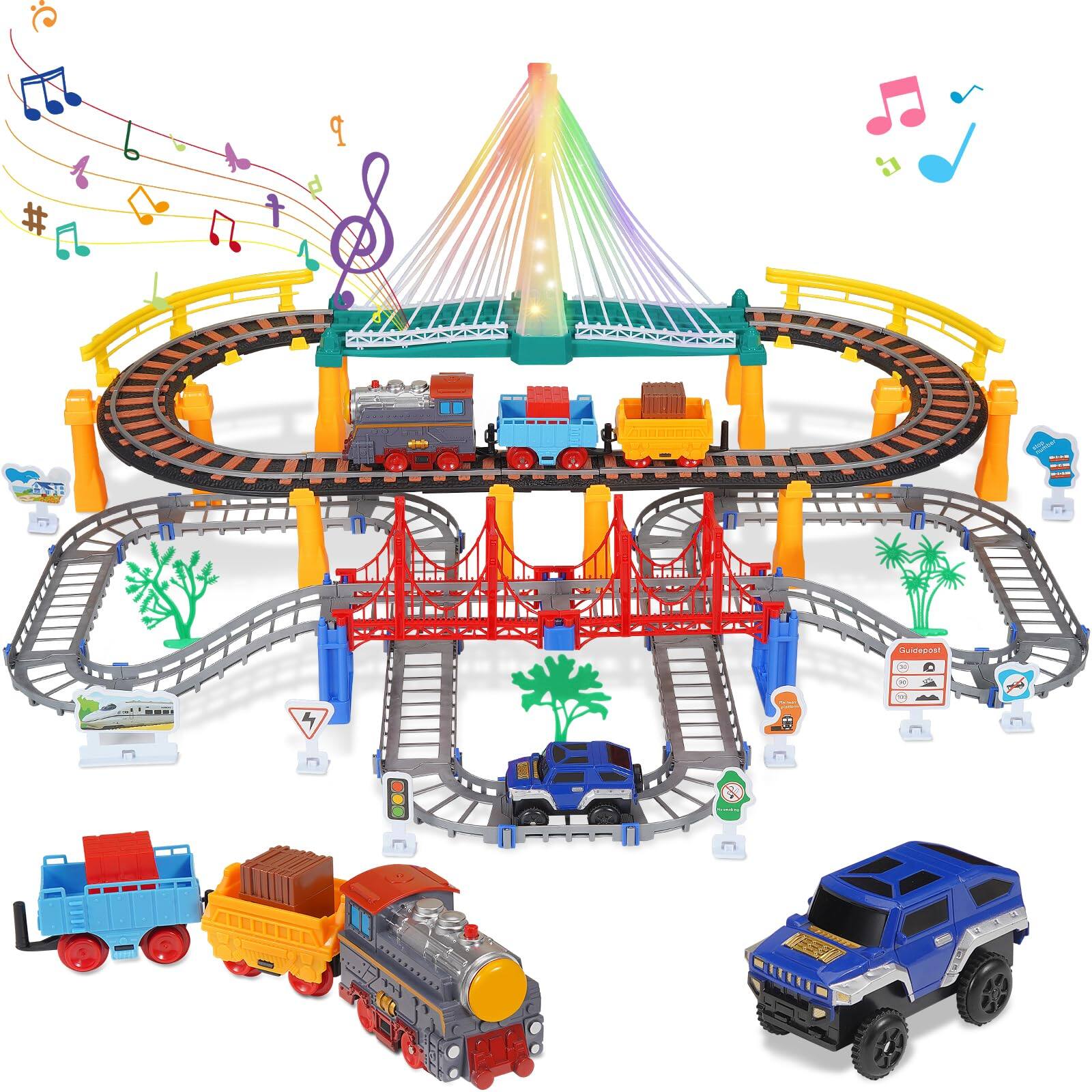 Front. EZTW1 - Electric Set For Ages 8 Dual-layer Tracks With Light-up Bridge & Realistic Sounds Stem Building - Default.