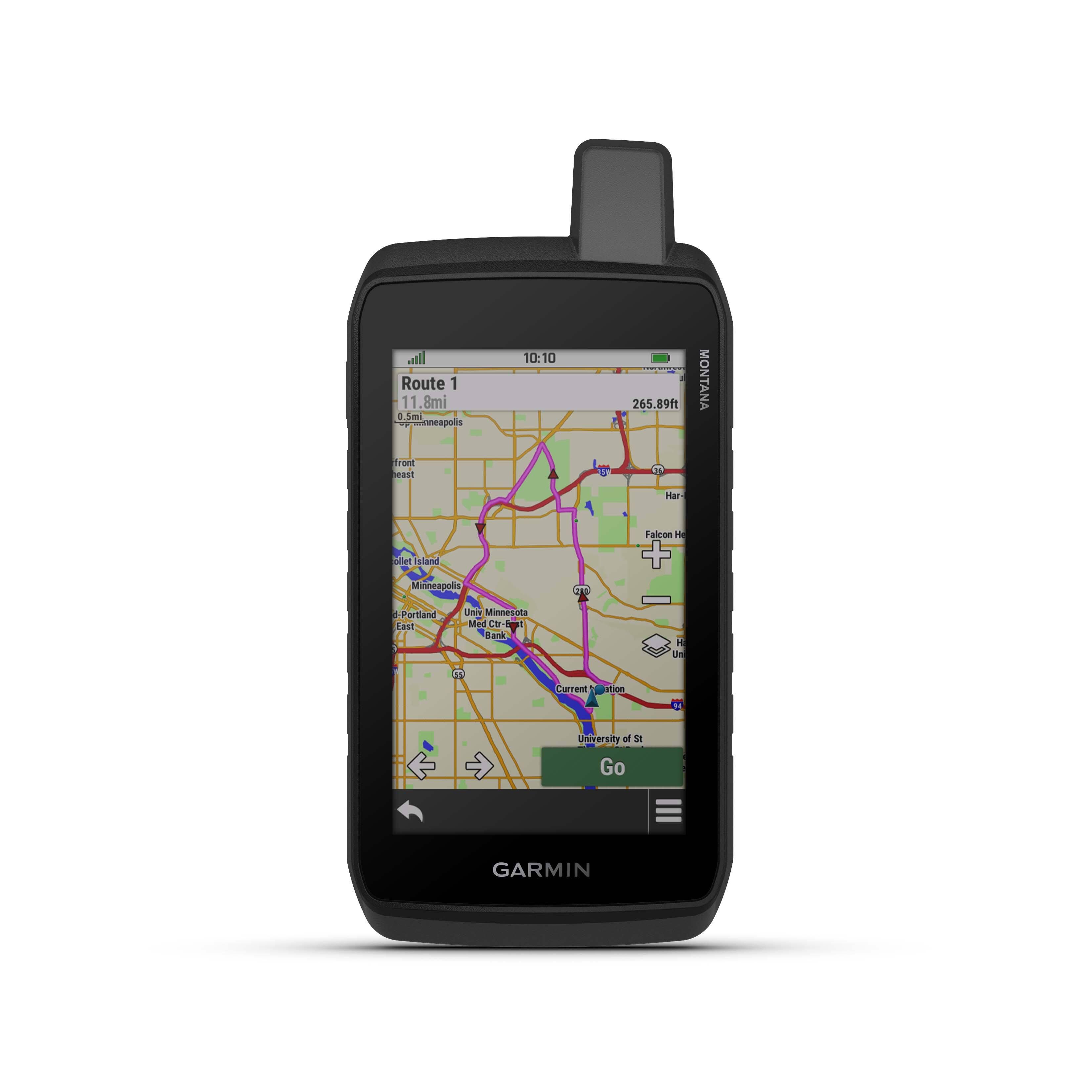 The image shows a Garmin GPS device displaying a map of Montana. The device is showing the distance to Bozeman, Montana, which is 11.8 miles away. The map also shows the elevation at 265.89 feet and the current time of 10:10. The device is likely being used for navigation or outdoor activities in the area.