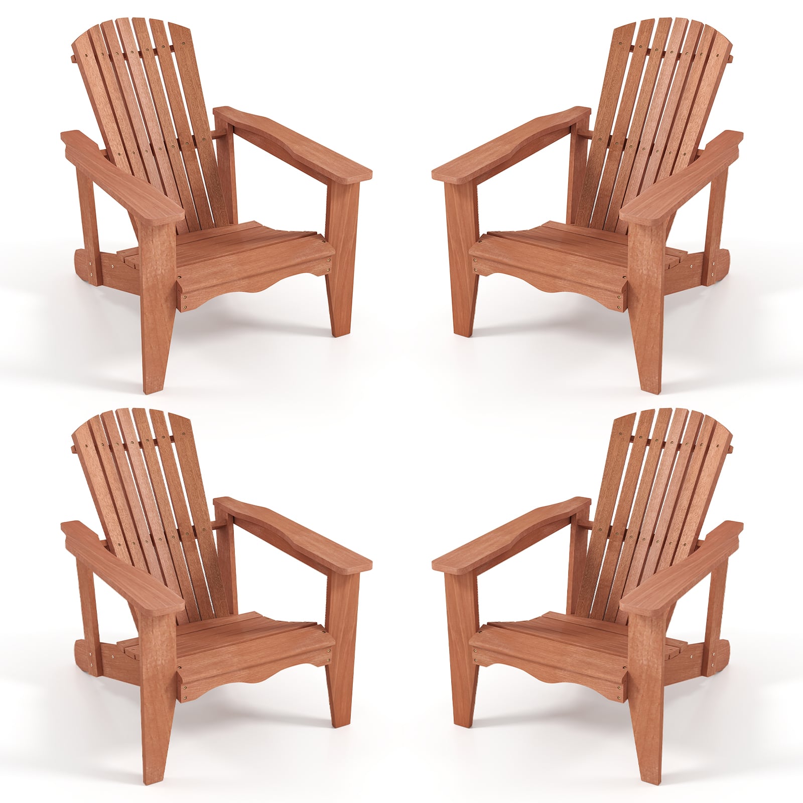 Gymax - 4PCS Solid Wood Garden Chair w/ High Backrest Wide Armrests & Contoured Seat - Natural