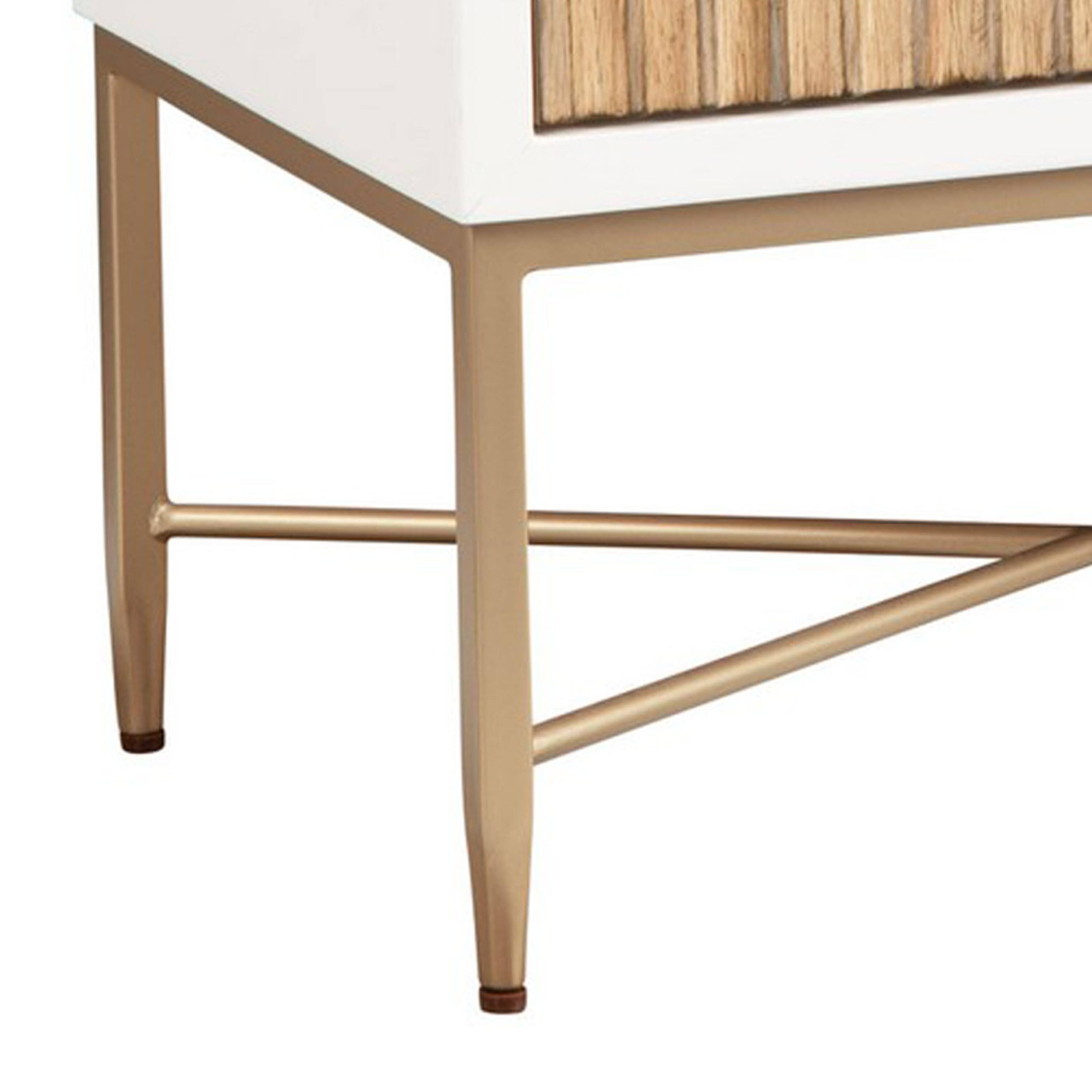 Alt View 2. Manhattan Lane - Eli 26 Inch 2 Drawer Nightstand, Corrugated Panels,  Metal Frame, - White, Brown, Gold.