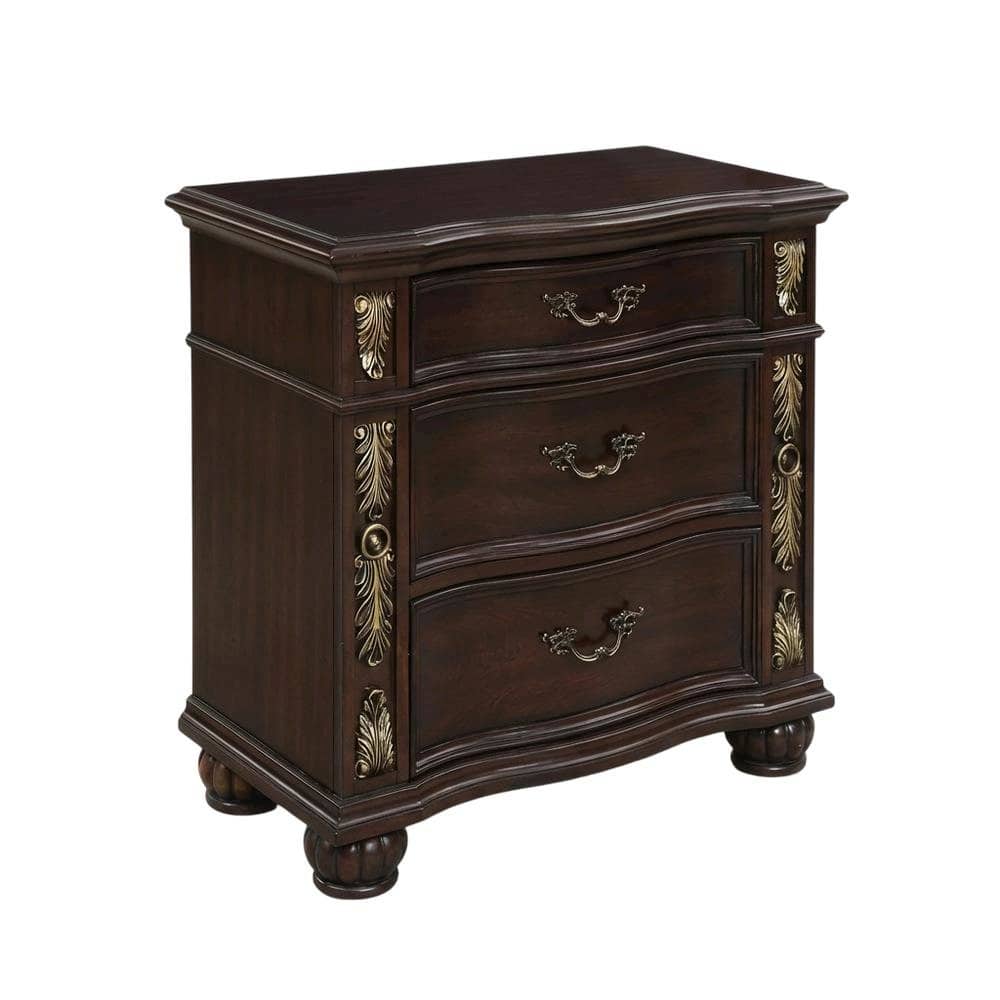 FurniFact - Wooden Nightstand in Madeira Finish with Sleek Design and Spacious Storage - Brown