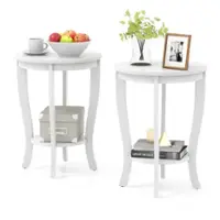 Costway - 2 PCS 2-Tier End Table 18'' Round Compact Sofa Side Nightstand with Storage Shelf - White - Front_Zoom