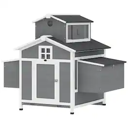 Pawhut - Coop for 2 Chickens, Wooden Hen House with Nesting Box, Pull-Out Tray - Gray