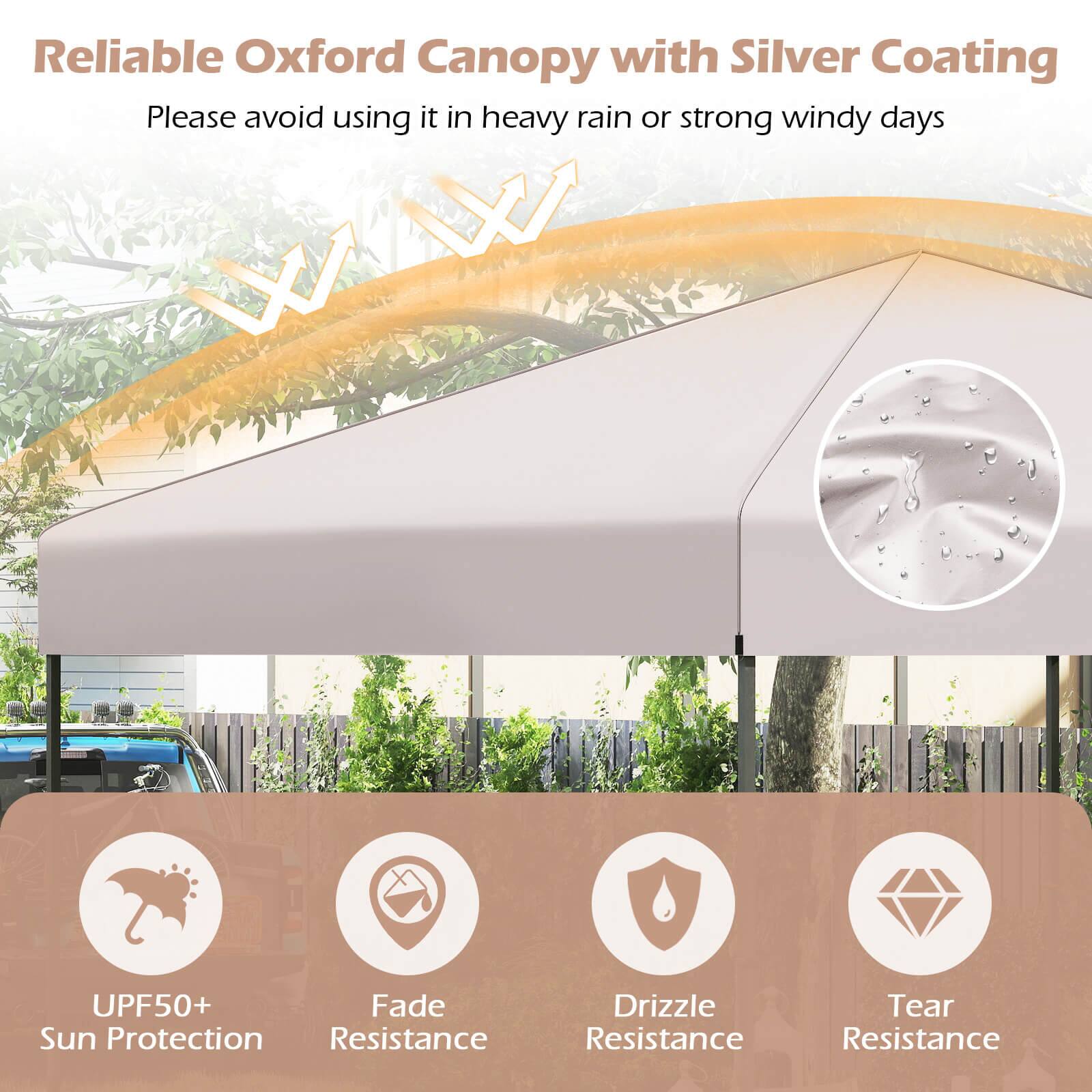 Reliable Oxford Canopy with Silver Coating  
Please avoid using it in heavy rain or strong windy days  

- UPF50+ Sun Protection  
- Fade Resistance  
- Drizzle Resistance  
- Tear Resistance