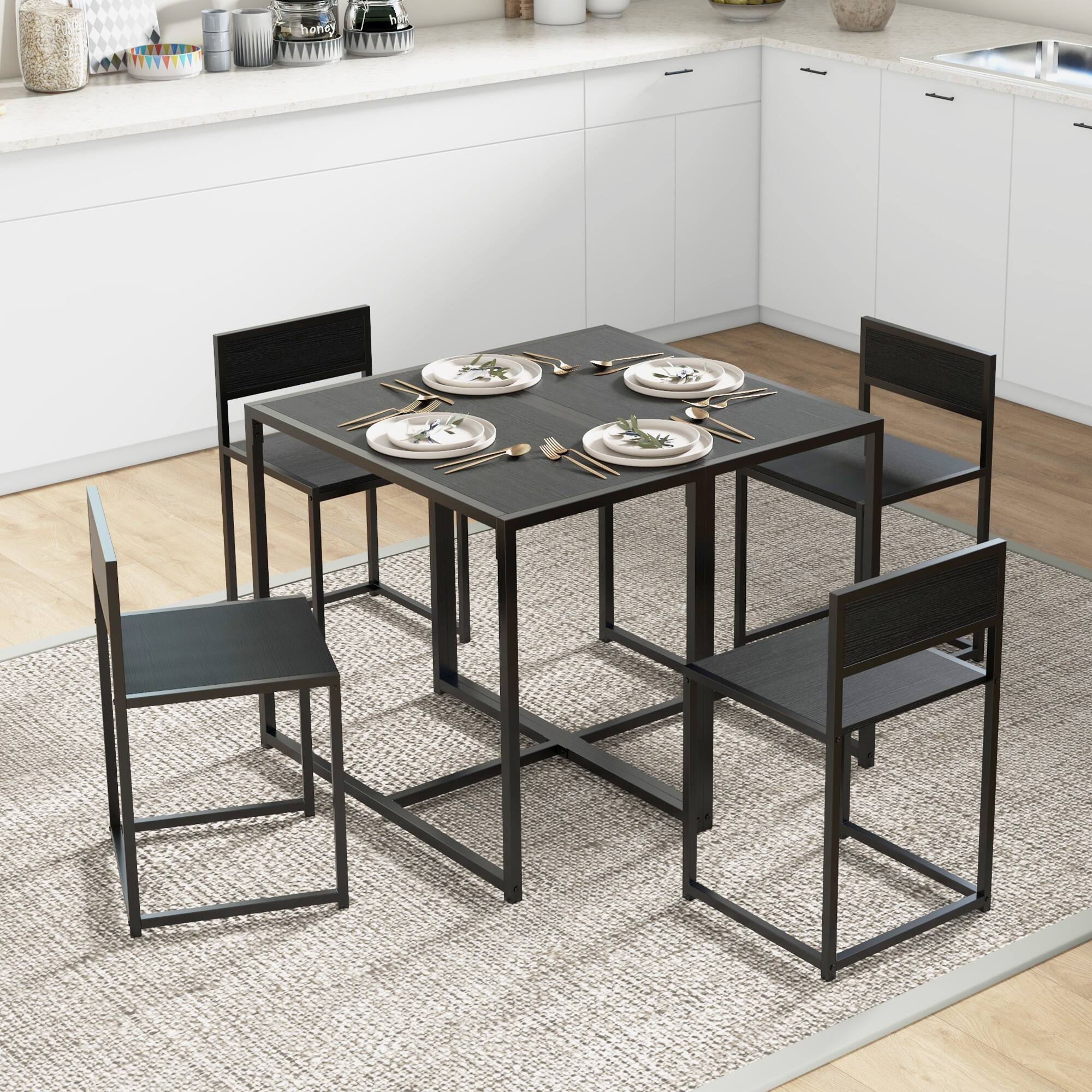 Alt View 8. Homcom - 3-Piece Industrial Dining Table Set for 2, Kitchen Table and Chairs, Dining Room Sets for Small Spaces - Black.