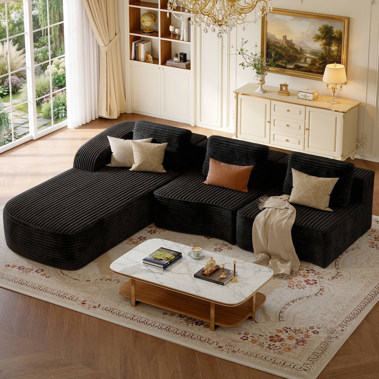 Left. Pinmoco - PINMOCO Modular Sectional Sofa, Sleeper Sofa Bed with 3 Pillows, Boneless Couch with Side Pockets - Left Chaise Black.