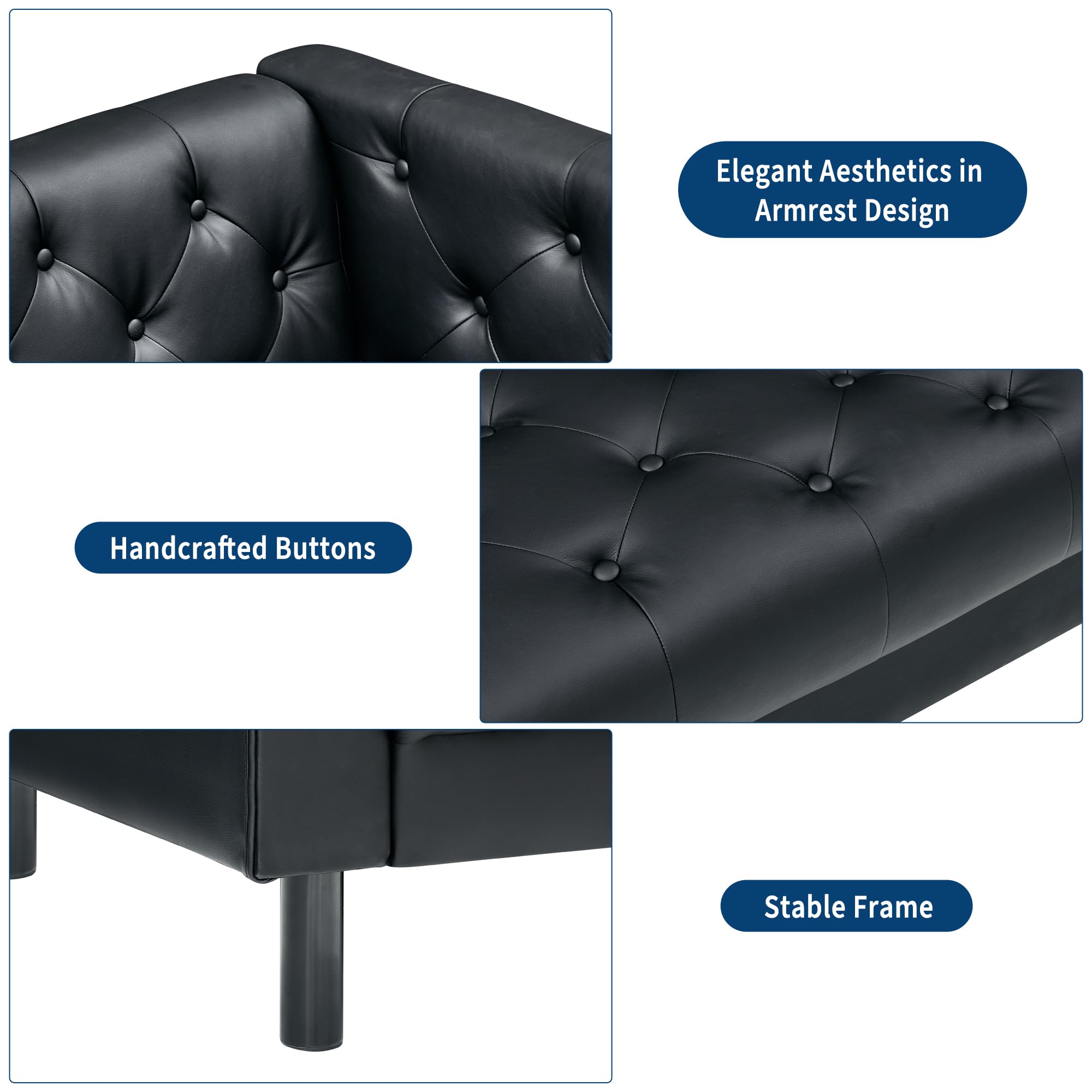 Elegant Aesthetics in Armrest Design  
Handcrafted Buttons  
Stable Frame