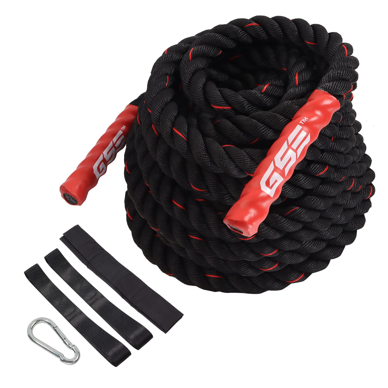 GSE Games & Sports Expert - 2" Diameter Battle Rope, Workout Battle Ropes with Anchor Strap (30FT) - Red