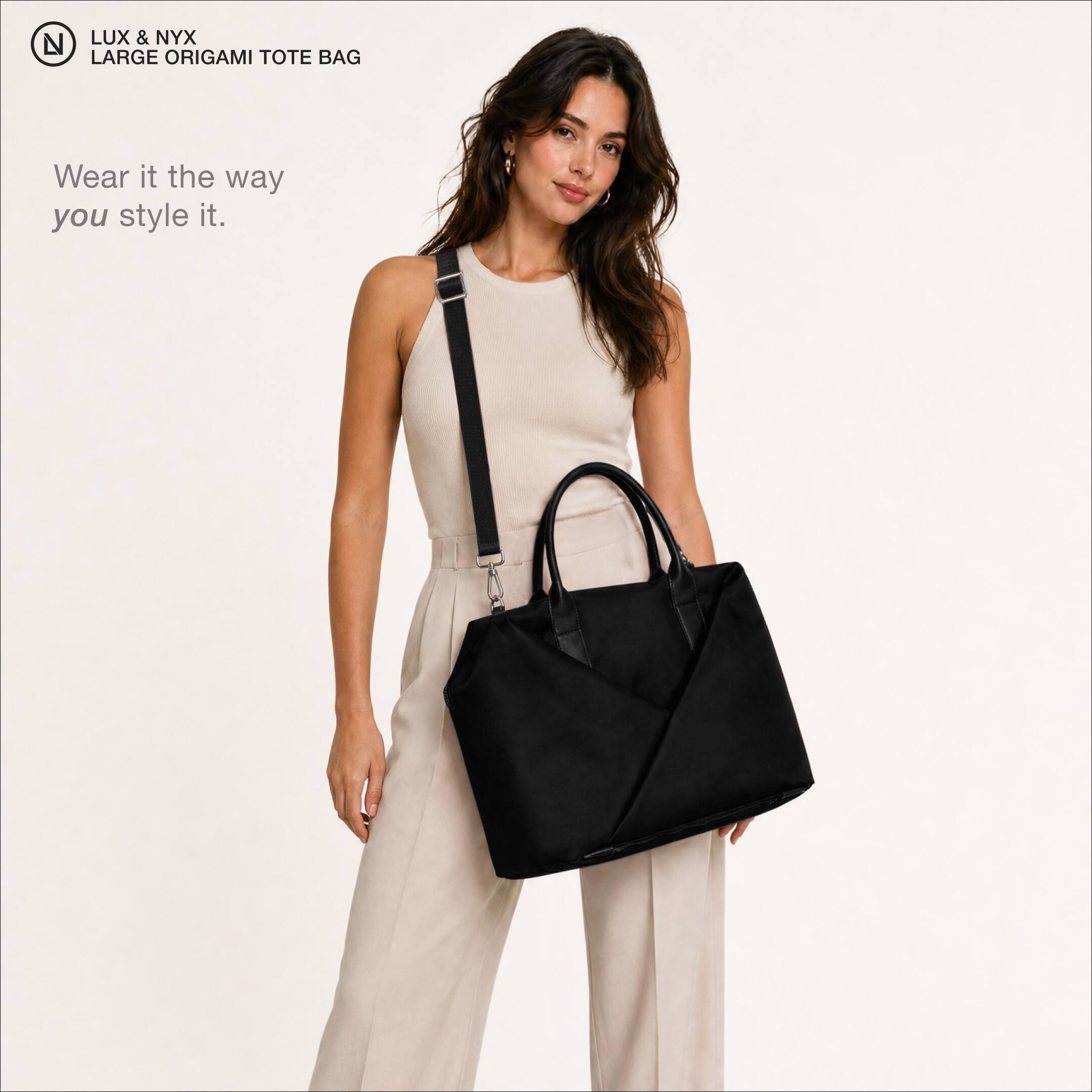 LUX & NYX  
LARGE ORIGAMI TOTE BAG  

Wear it the way you style it.