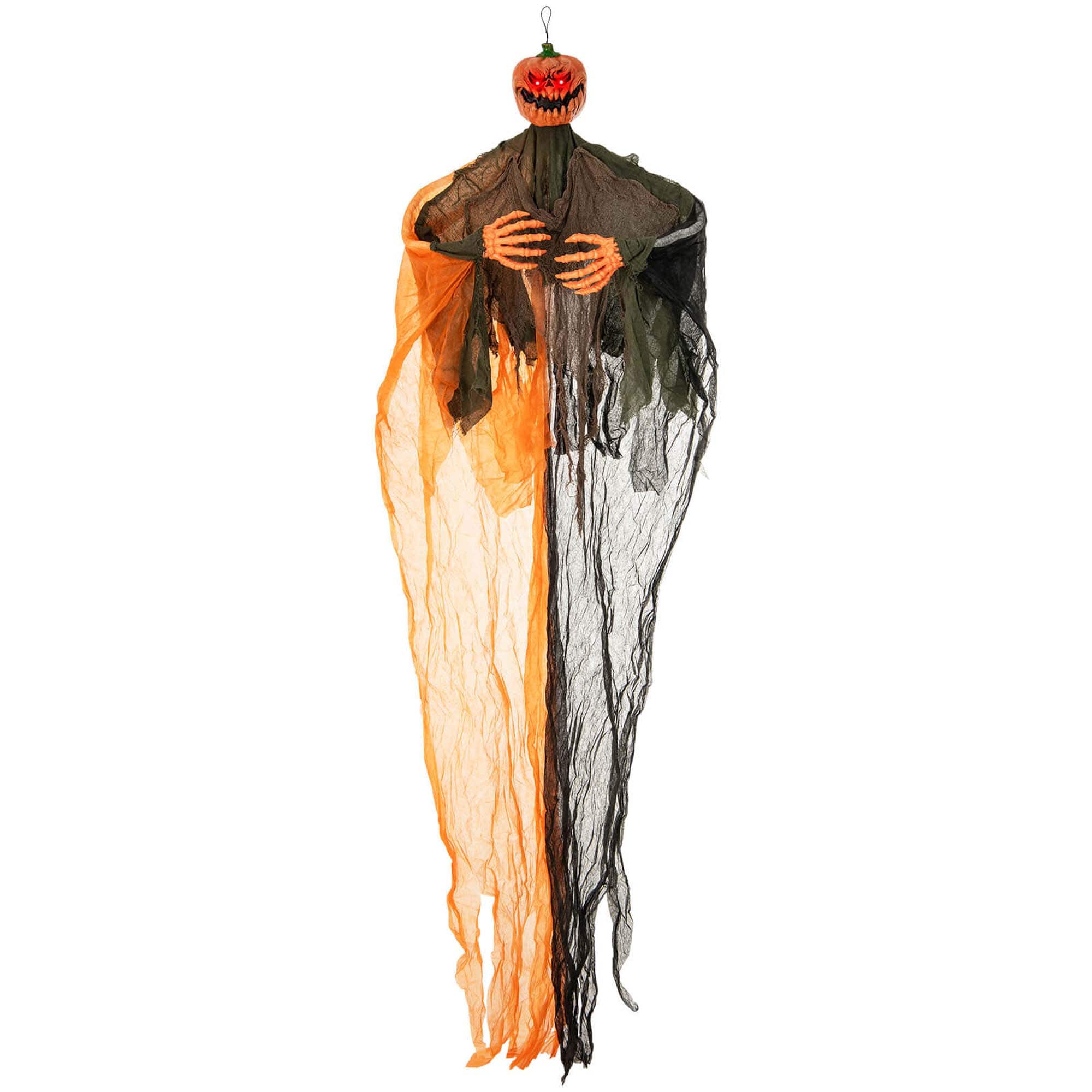 Costway - 6 FT Light-up Hanging Pumpkin Ghost with Red Glowing Eyes & Bendable Arms - Black