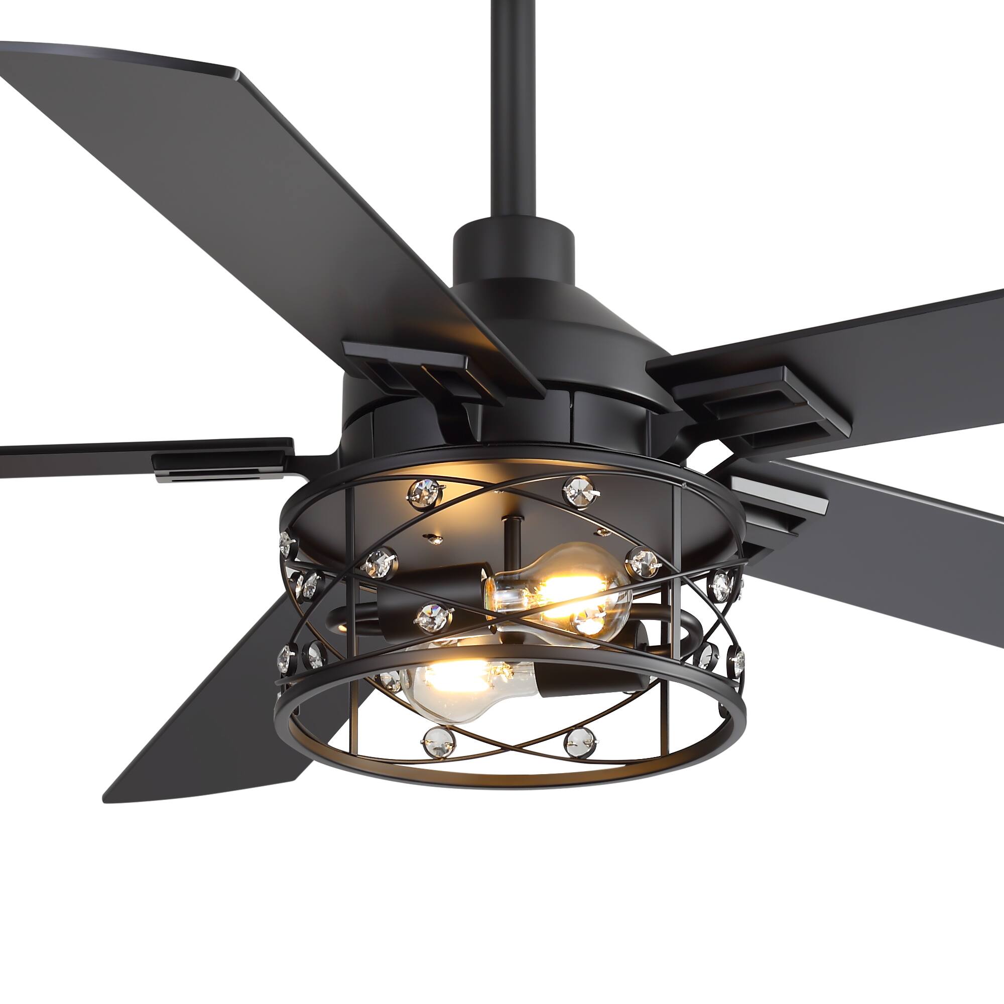 Alt View 8. Breezary - 52-In Ceiling Fan with Crystal Light Fixture, 5 Reversible Plywood Blades, DC Motor, Remote Control, Includes 2 Downrods - matte black and walnut.