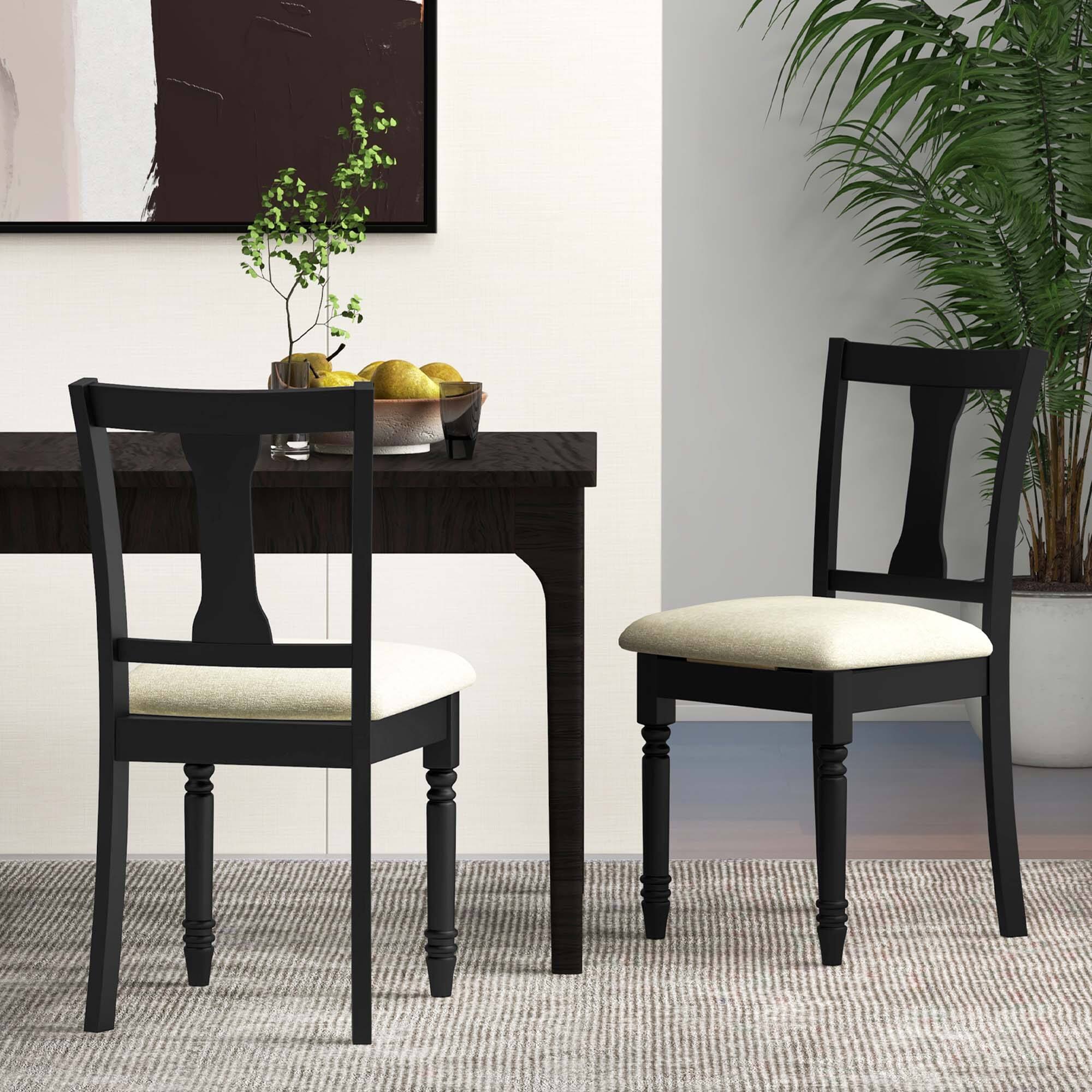 Alt View 1. Costway - Costway 2 PCS Wood Chair Antique Upholstered Chair with Storage Space - Black+Beige.