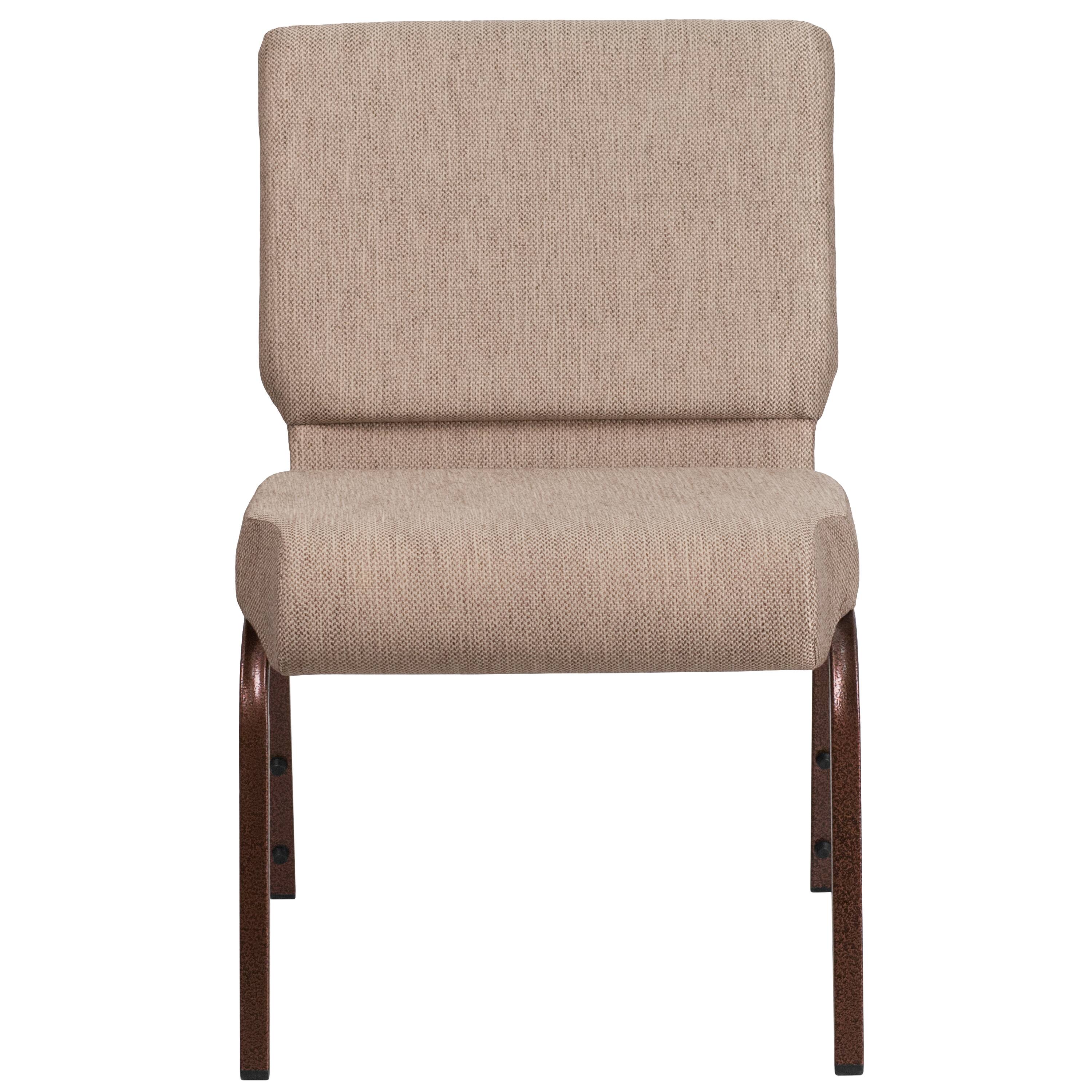 Alt View 5. Emma + Oliver - 4 Pack 21''W Stacking Church Chair - Beige Fabric/Copper Vein Frame.