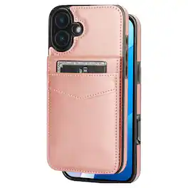 Entronix - Slim Leather Wallet Case for iPhone 17 with 6 Slot Card Holder - Pink