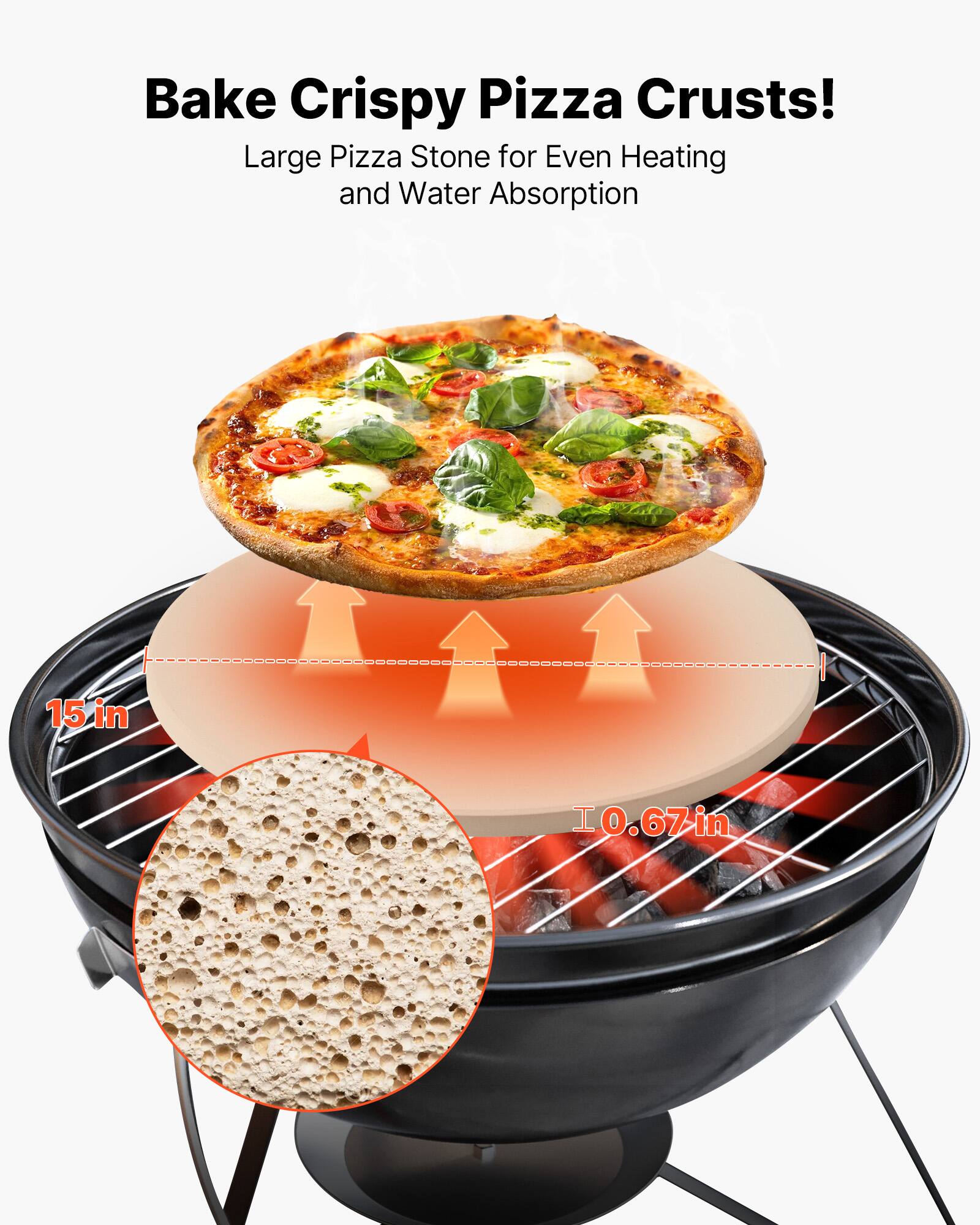 Bake Crispy Pizza Crusts!  
Large Pizza Stone for Even Heating and Water Absorption  

15 in  
10.67 in