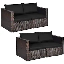 Costway - 4PCS Patio Rattan Corner Sofa Sectional Furniture Set Cushion - Black