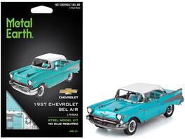 Model Kit 1957 Chevrolet Bel Air with White Top (Challenging Difficulty) Steel Model by Metal Earth - Turquoise