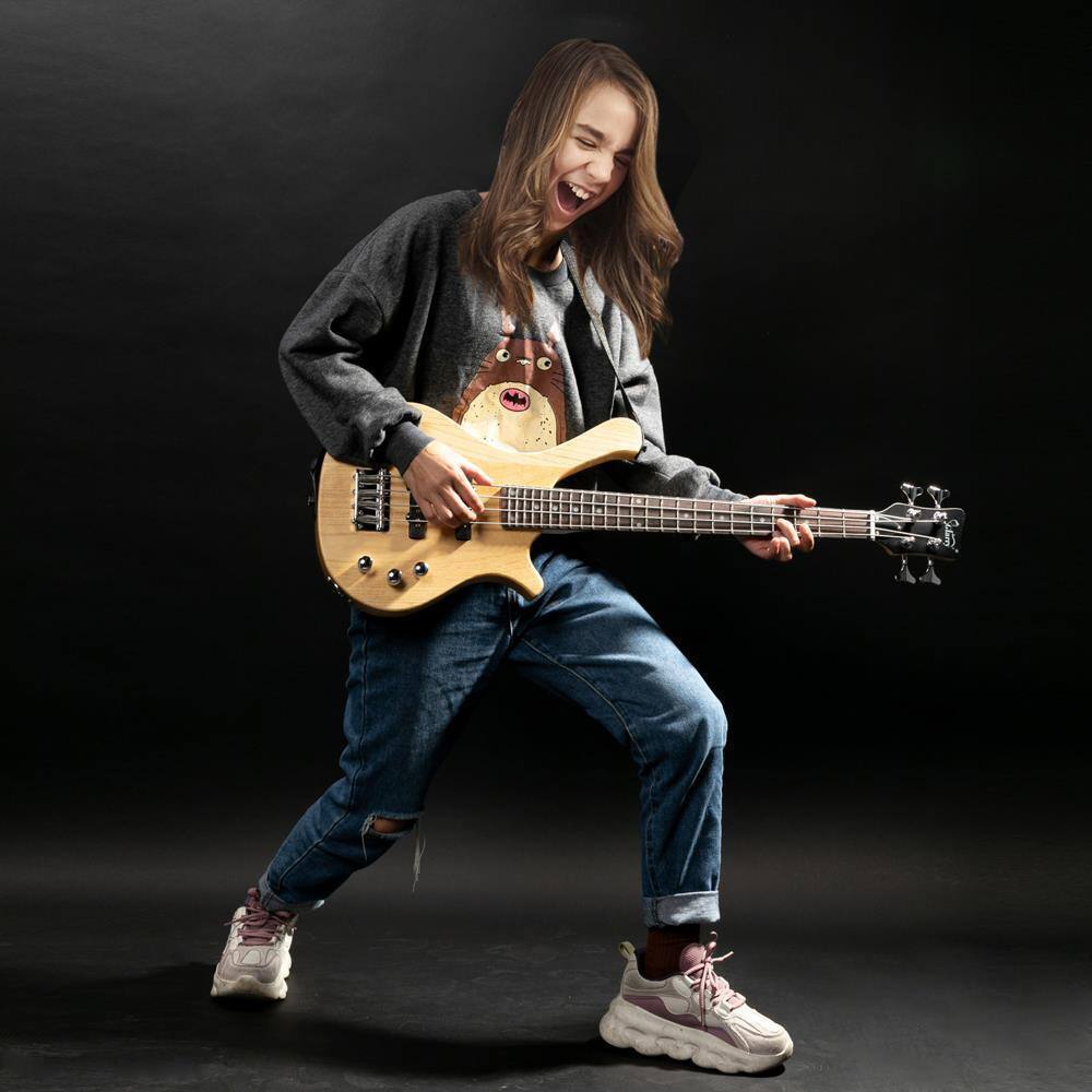 Left. Winado - GW101 36 " Child  Electric Bass Guitar Rosewood Right Handed US.