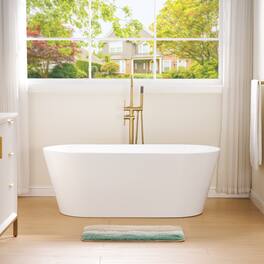 WELLFOR - Divan 60 in. L x 29 in. W Acrylic Freestanding Double Ended Soaking Bathtub with Pop-up Drain ( Center Drain ) - White
