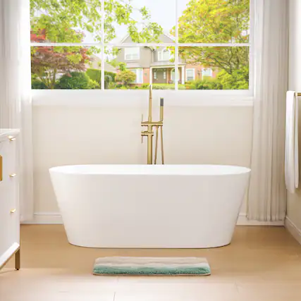 Front. WELLFOR - Divan 60 in. L x 29 in. W Acrylic Freestanding Double Ended Soaking Bathtub with Pop-up Drain ( Center Drain ) - White.