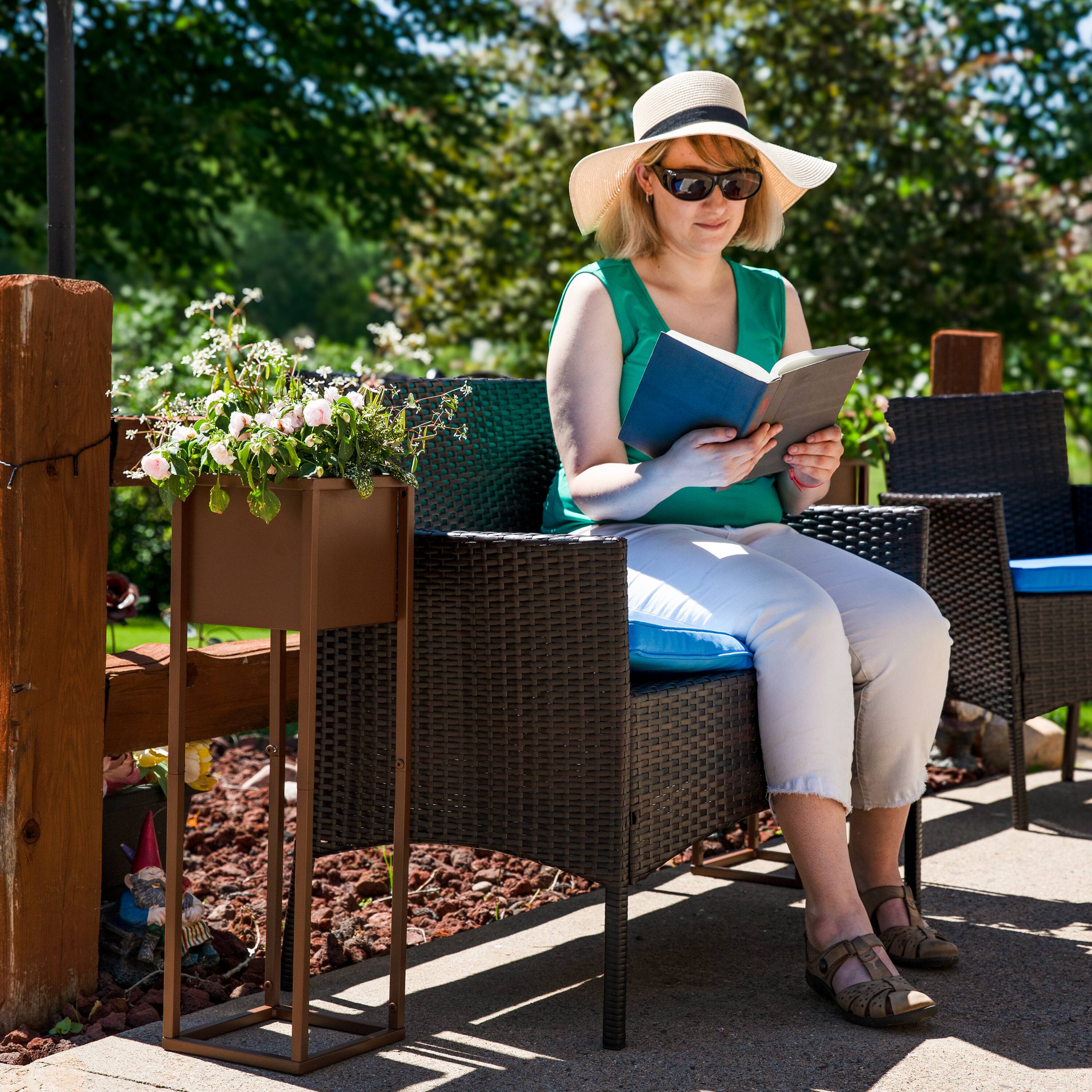 Alt View 3. Sunnydaze - Modern Simplicity Outdoor Elevated Planter - 2-Pack - Brown.