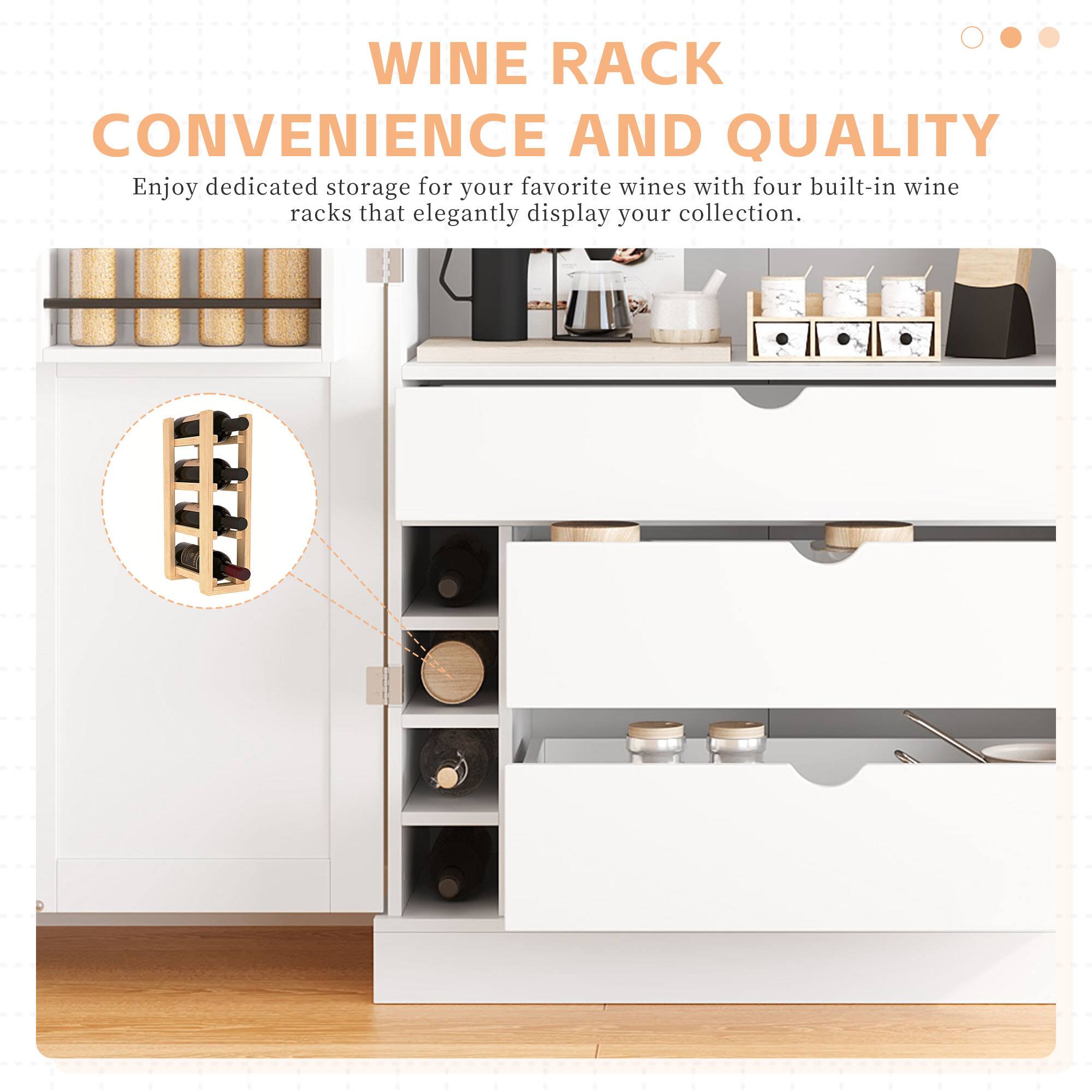 WINE RACK  
CONVENIENCE AND QUALITY

Enjoy dedicated storage for your favorite wines with four built-in wine racks that elegantly display your collection.