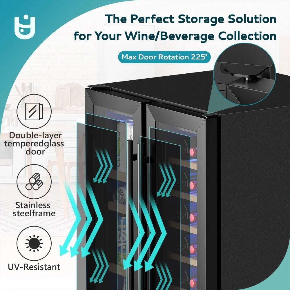 The Perfect Storage Solution for Your Wine/Beverage Collection

- Max Door Rotation 225°
- Double-layer tempered glass door
- Stainless steel frame
- UV-Resistant