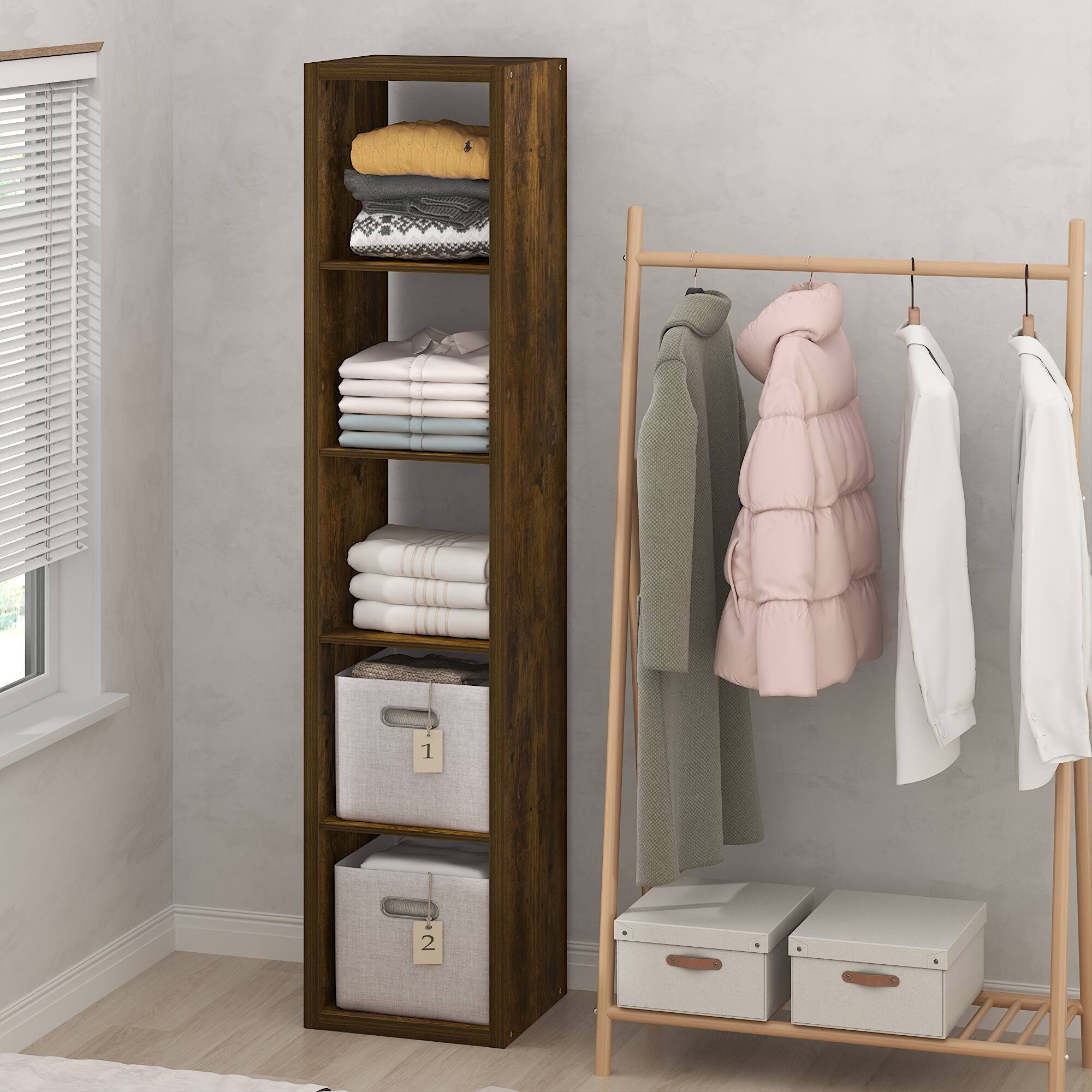 Alt View 1. Furinno - CUBIC Closet Organizers, 5-Cube Closet Organizer, Open Shelf, Extra Thick Frame, for Wardrobe, Bedroom, Living Room - Amber Pine.