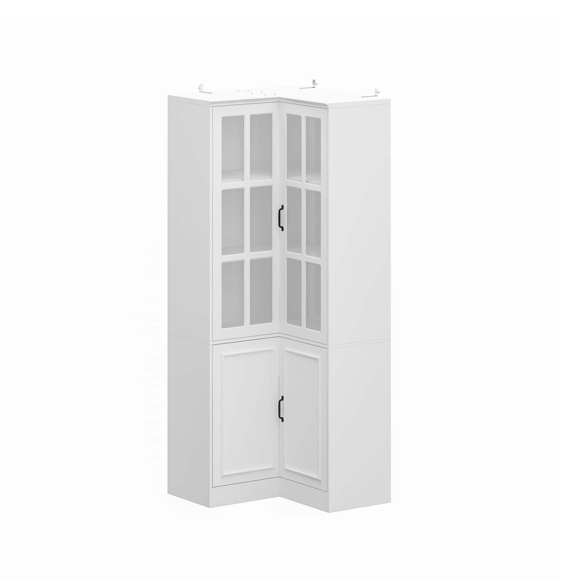 Famapy - Corner Glass - Door Storage Cabinet: Space - Saving, Large - Capacity Organizer for Home - White