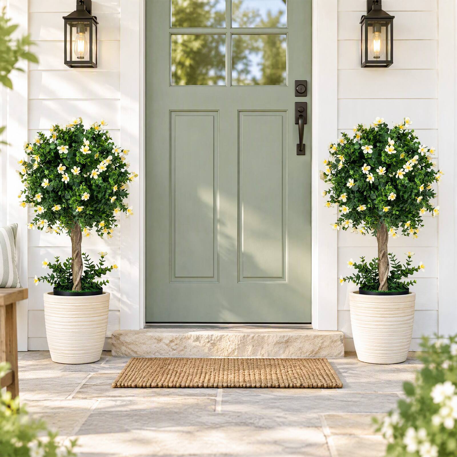 Alt View 1. Costway - Costway 2-Set Artificial Topiary Trees, 26" Realistic Potted Plants with White Blossoms - White+Green.