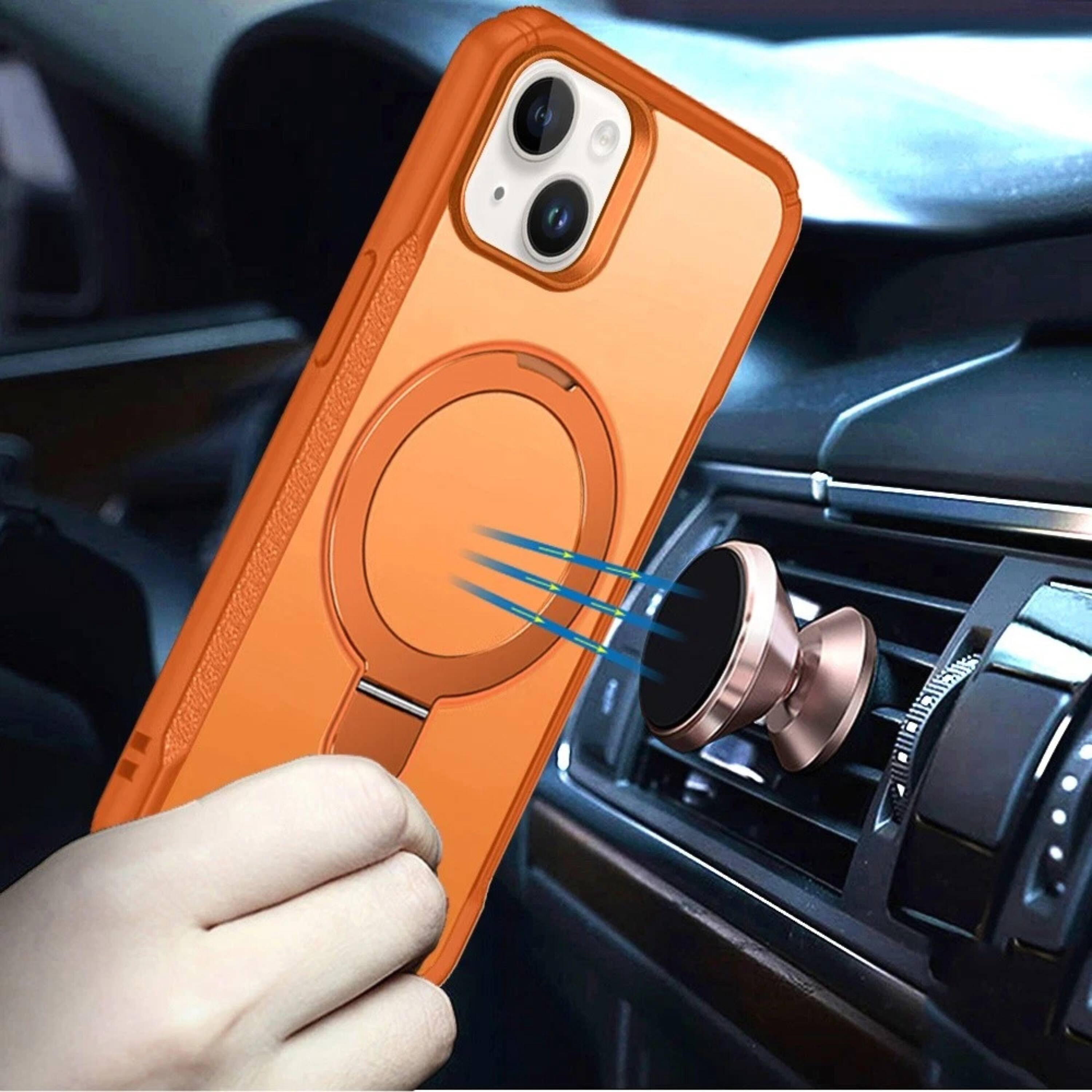 Angle. Kitcheniva - Magnetic Circle Stand Matte Cover Phone Case With 2 Pcs Tempered Glass For iPhone 15 Plus - Apple.