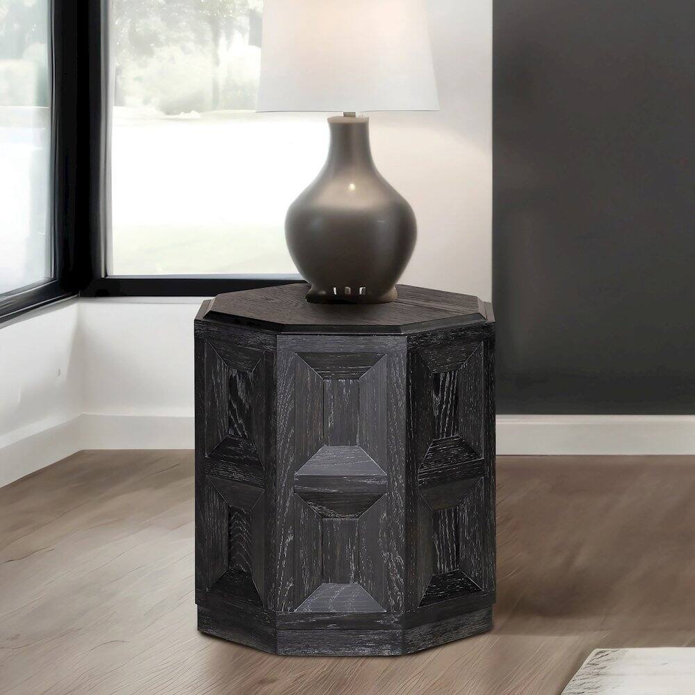 Left. Furniture of America - Ulan Modern Solid Wood Octagon End Table - Black.