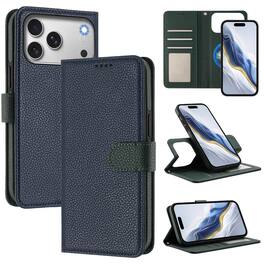 Dteck - for Apple iPhone 17 Pro Max Magnetic Detachable Wallet Case,2-in-1 Folio Cover with Card Slots Wrist Strap & Kickstand - Blue