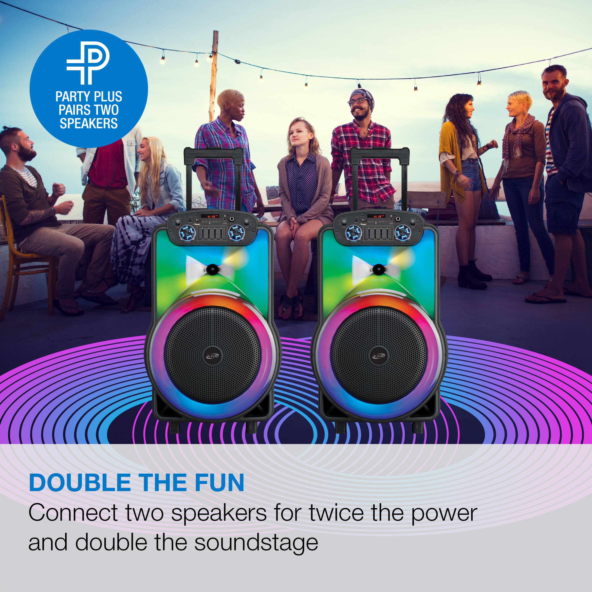 PARTY PLUS PAIRS TWO SPEAKERS

DOUBLE THE FUN

Connect two speakers for twice the power and double the soundstage