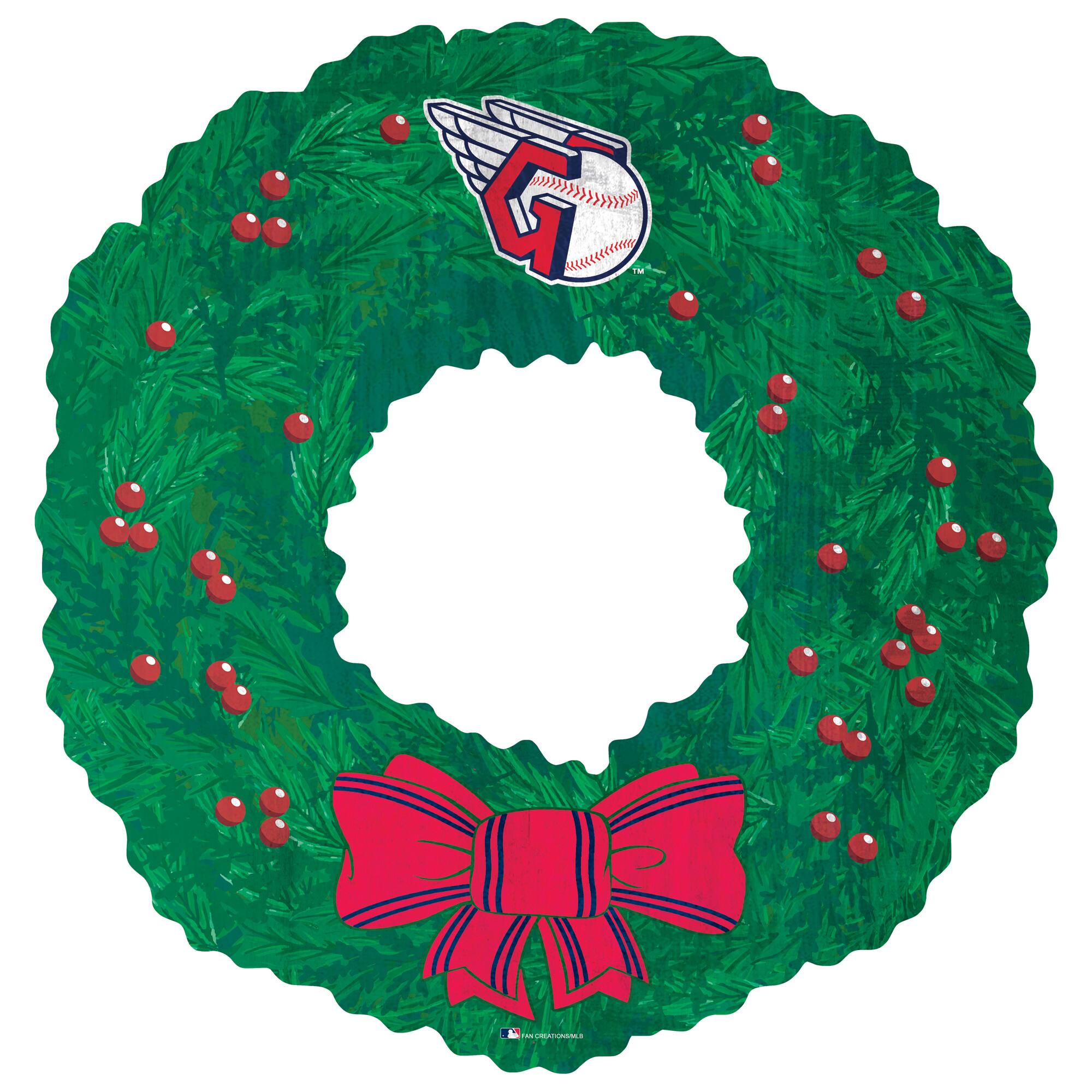 Front. Fan Creations - Cleveland Guardians 16'' Team Wreath Sign - Green.