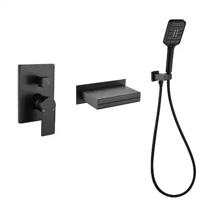 Front. Boyel Living - Black Bathtub Faucet 2-Function Brass Pressure Balance Valve 3-Function Hand Shower 1.5m PVC Hose - Matte Black.
