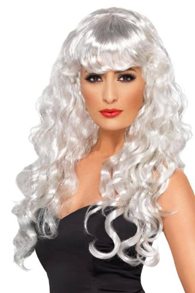 Front. Smiffys - Siren Adult Costume Long White Wig - White.