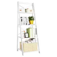 Costway - 4-Tier Ladder Shelf Bookshelf Bookcase Storage Display Plant Leaning Shelf - White - Front_Zoom