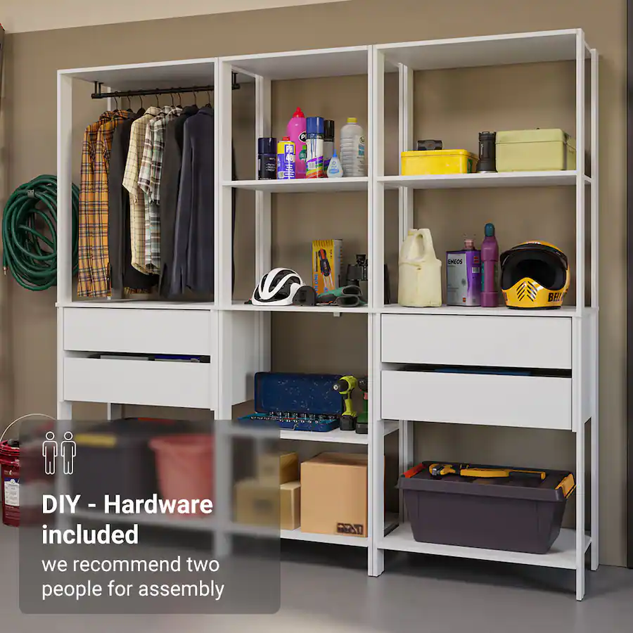 Madesa Garage Storage Rack with 4 Drawers, Open Shelves and Hanging ...