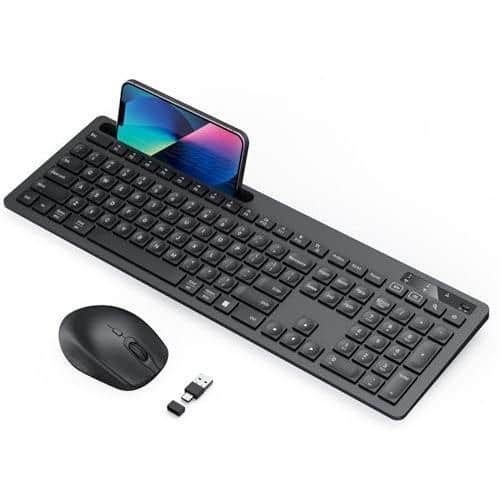 Cozy Serene - Wireless and Mouse for MacBook Pink Rose with Phone Holder USB A Type C Receivr Full-Size Combo MacBook/Air/Pro - Black