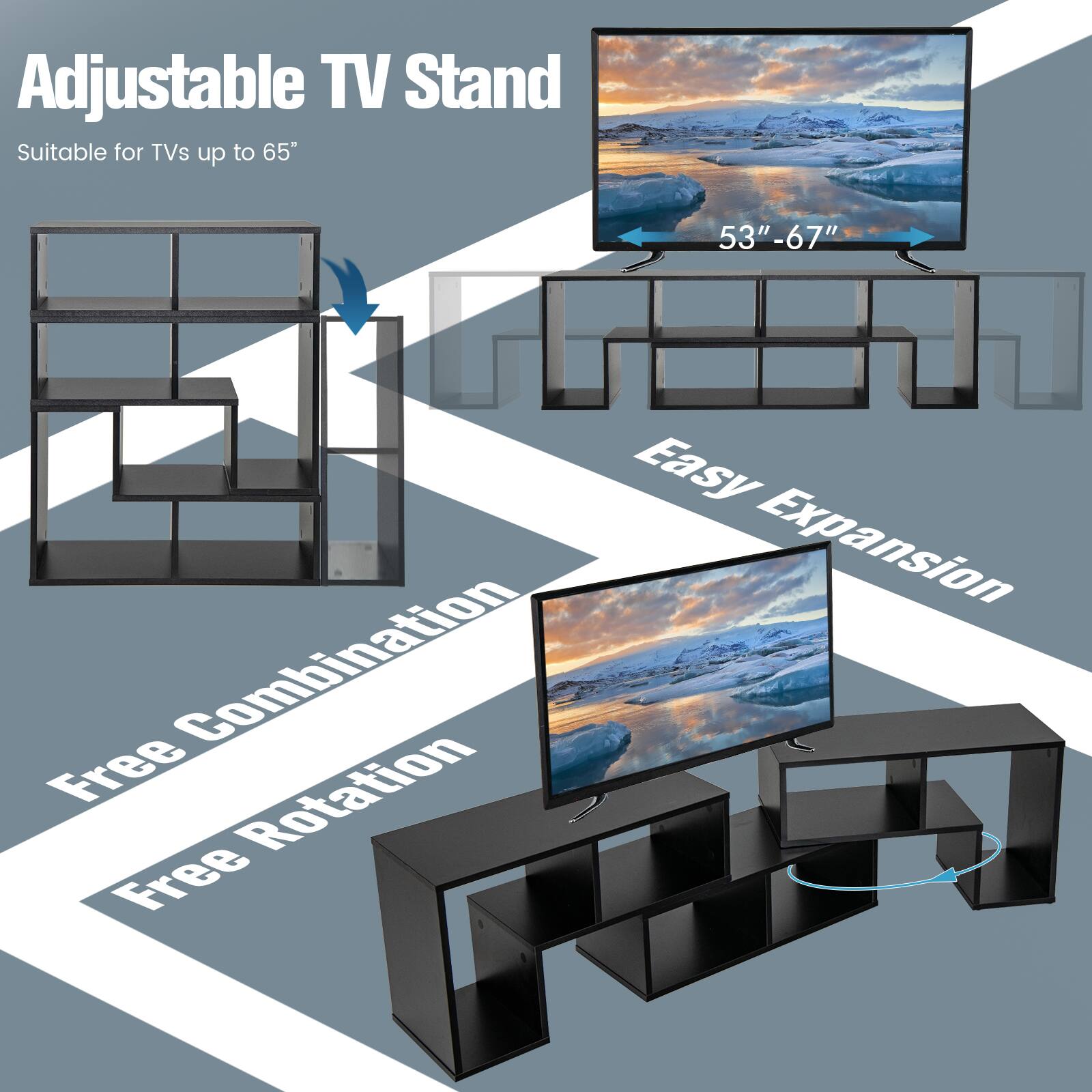 Adjustable TV Stand Suitable for TVs up to 65" 53"-67" Easy Expansion Combination Free Rotation Free Adjustment