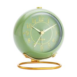 DORLUKFU - Metal Desk Clock, Retro Bedroom Table Vintage Analog Alarm Clock, Silent Non-Ticking Gold Clock, Bedside - Olive-green