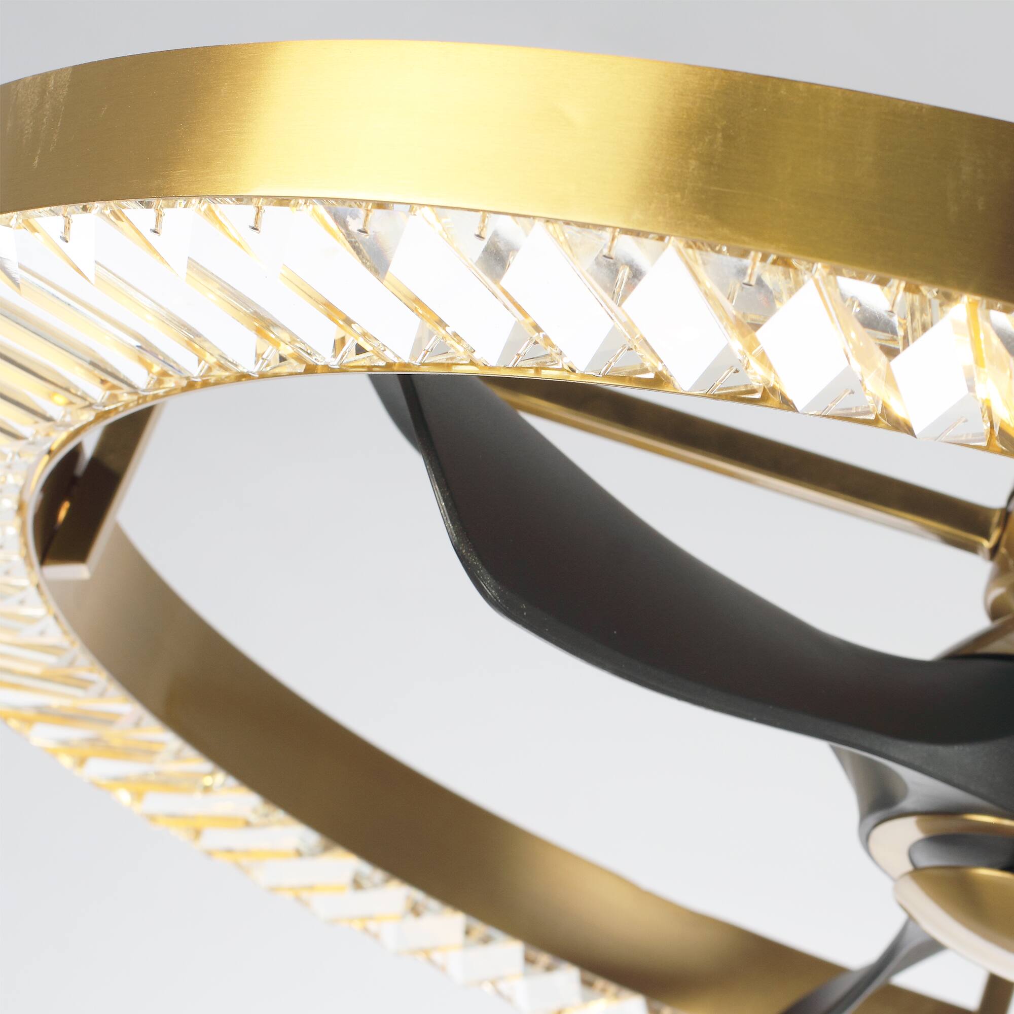 Alt View 8. Parrot Uncle - 32 Inch Gold Crystal LED  DC Motor Dimmable Ceiling Fan Caged Chandelier Bladeless Fan with Remote and 6 Speeds - Gold.