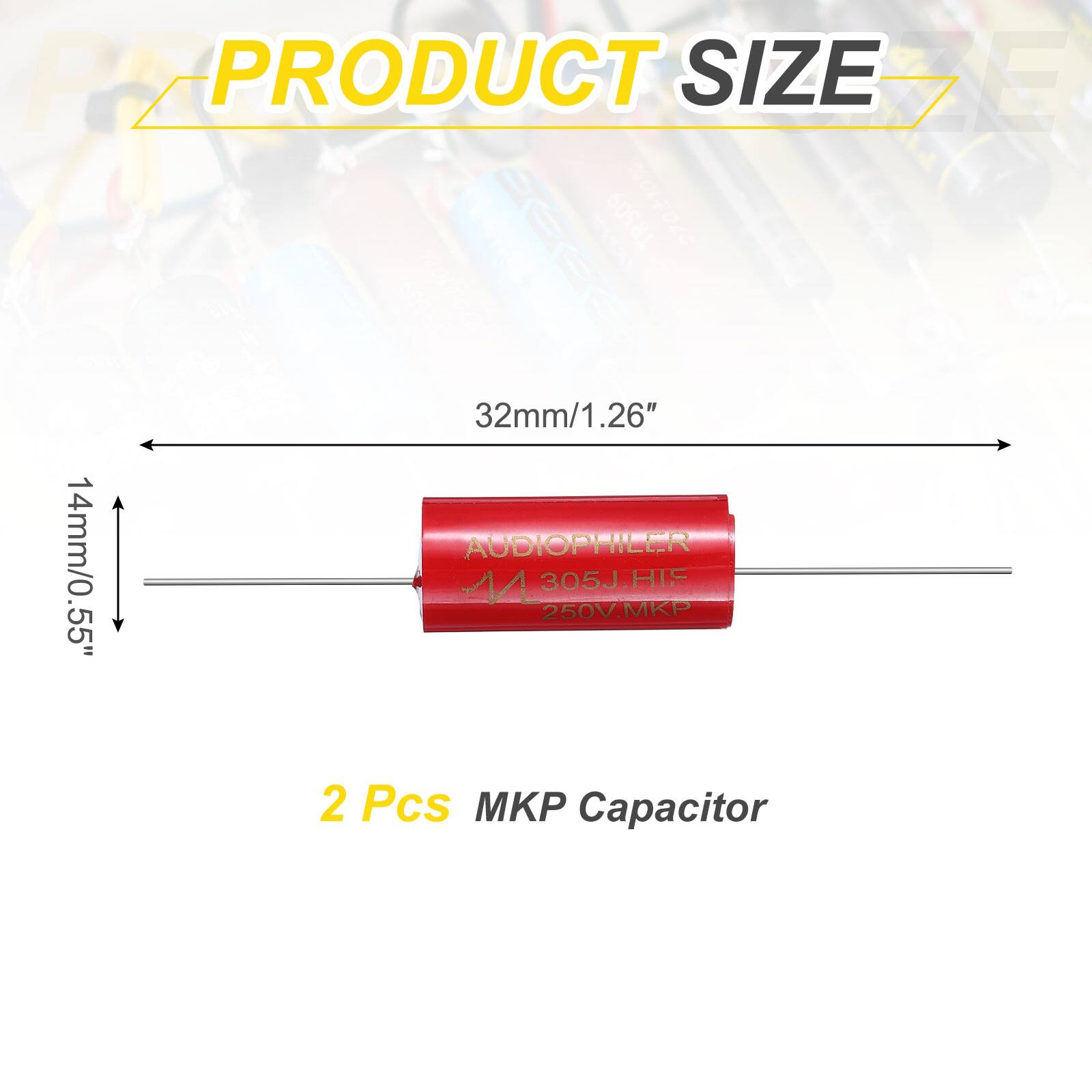 PZ PRODUCT SIZE DE TRS09 2701ION e 32mm/1.26" 14mm/0.55" AUDIOPHILER 305J.HIF 250V.MKP 2 Pcs MKP Capacitor
