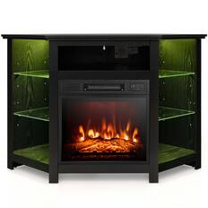 Front. Costway - Costway Fireplace TV Stand with Led Lights & 18" Electric Fireplace for Tvs up to 50" - Black.