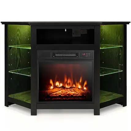 Front. Costway - Costway Fireplace TV Stand with Led Lights & 18" Electric Fireplace for Tvs up to 50" - Black.
