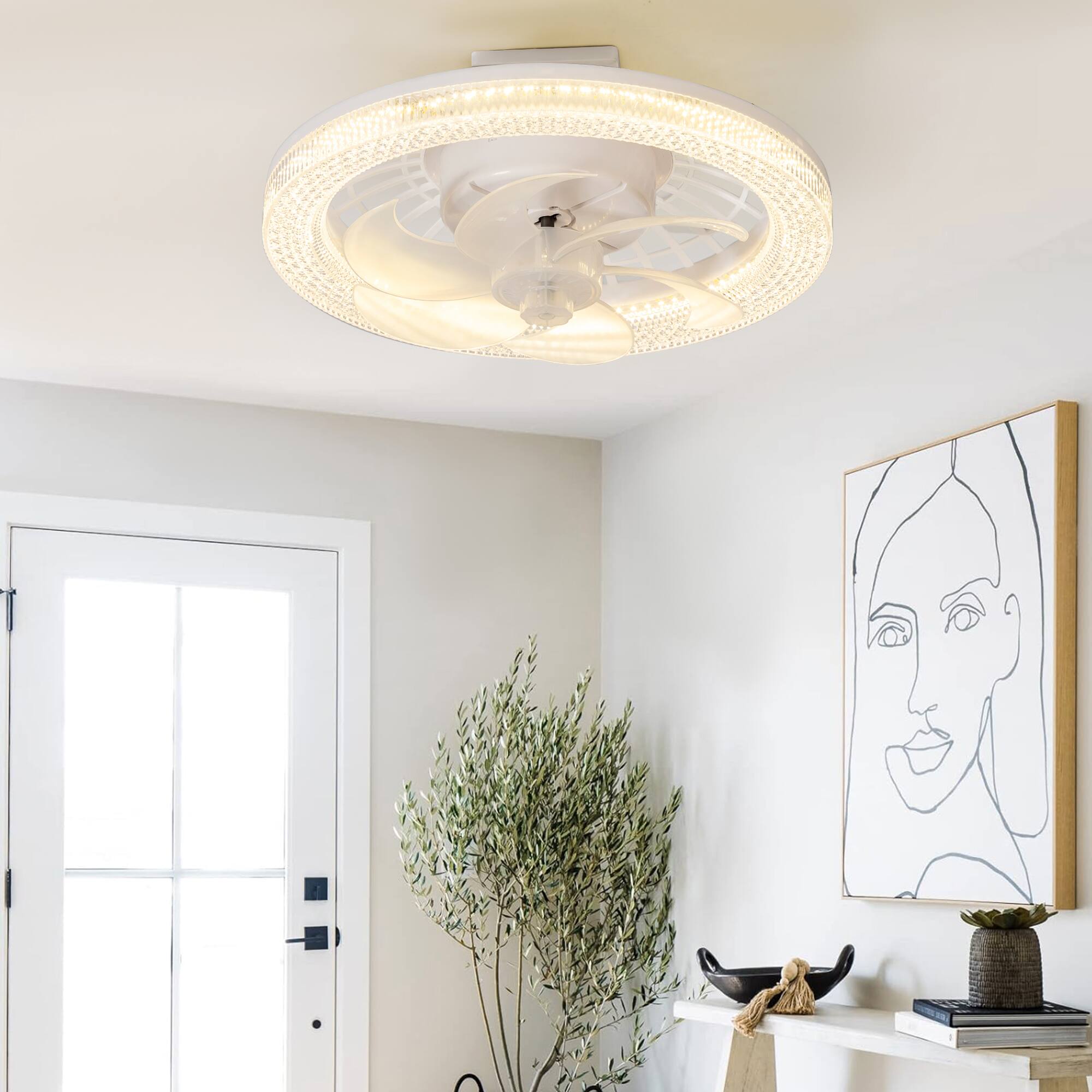 Alt View 1. Breezary - Breezary 13-Inch Multi-Directional Ceiling Fan, 3-Color Light, 7 ABS Blades, DC Motor, 6-Speed Remote & Memory Function - Matte White.