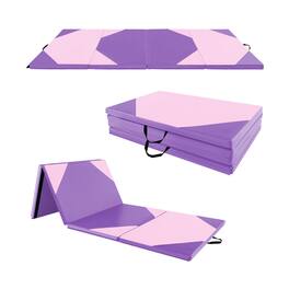 Pefilos - 10' x 4' x 2" Folding Exercise Mat with Hook and Loop Fasteners-Pink, Folding Thick Exercise with Carrying Handles - Purple